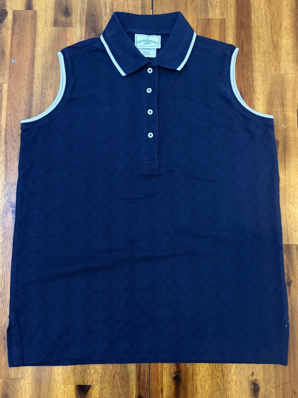 Vintage women’s Outer Banks Sleeveless Polo Shirt Small Navy Blue 100% cotton